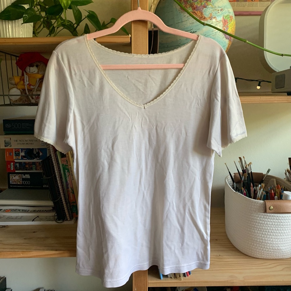 White silk short sleeve top